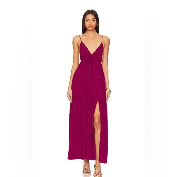 L Space Victoria Maxi Dress V Neck Tiered XS Raspberry New Beachy Vacation Chic - Picture 2 of 16